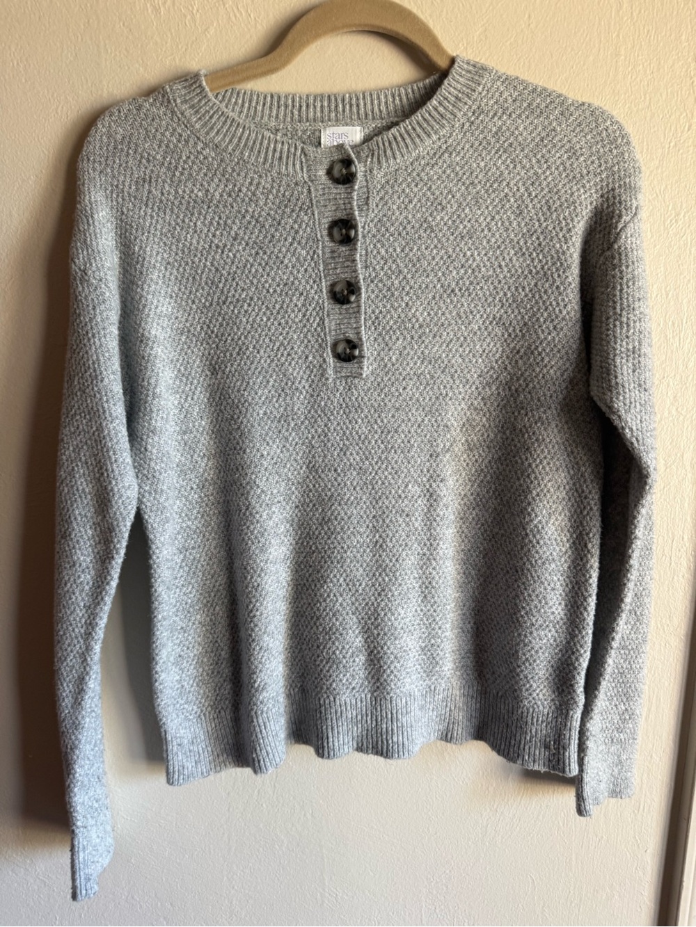 Stars Above XS Gray Textured Knit Henley Sweater Cotton Blend Pullover
